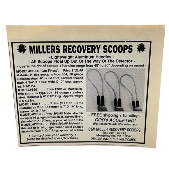 C&M Millers Recovery Scoops Print Ad Vintage 80s Metal Detecting Morgantown PA - Picture 1 of 6